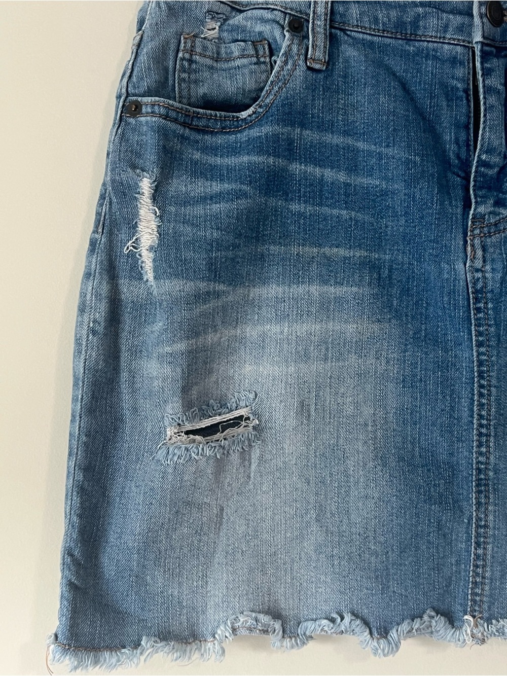 Light Blue Distressed Denim Mini Skirt - Picture 5 of 8